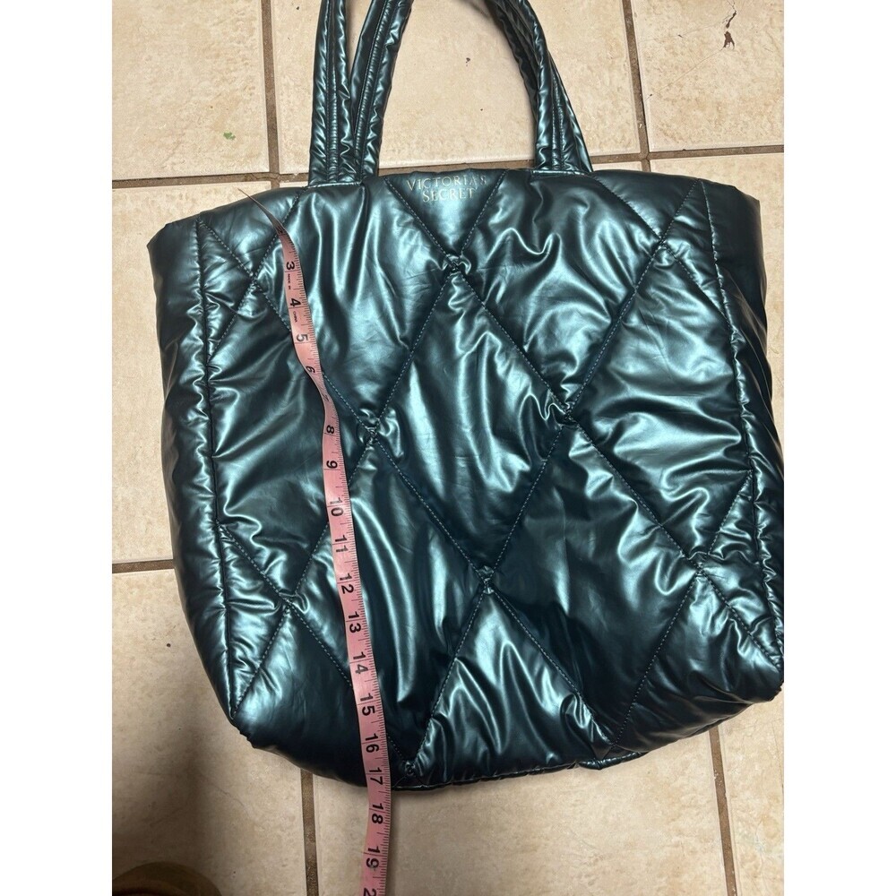 Victoria's Secret Large Tote Bag 14x15" Puffer Quilted Metallic TEAL GREEN EUC - Picture 5 of 6